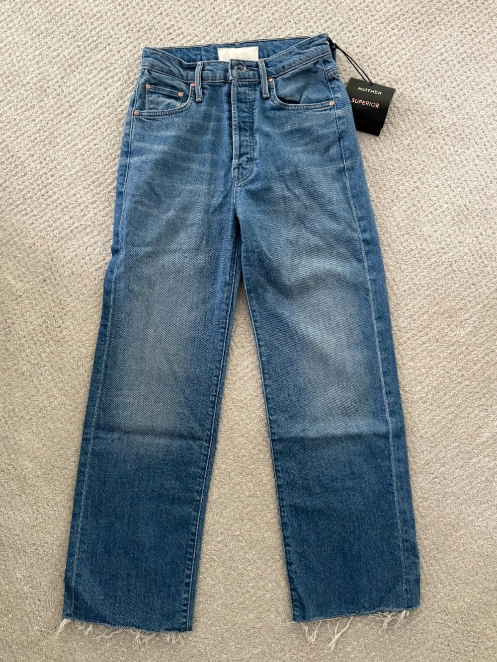 NWT MOTHER High Rise Straight-Leg Jeans in Medium Blue